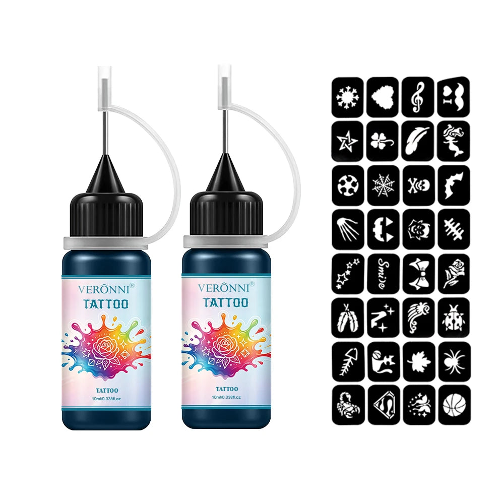 Waterproof Temporary Tattoo Ink Kit with Stencils - 22