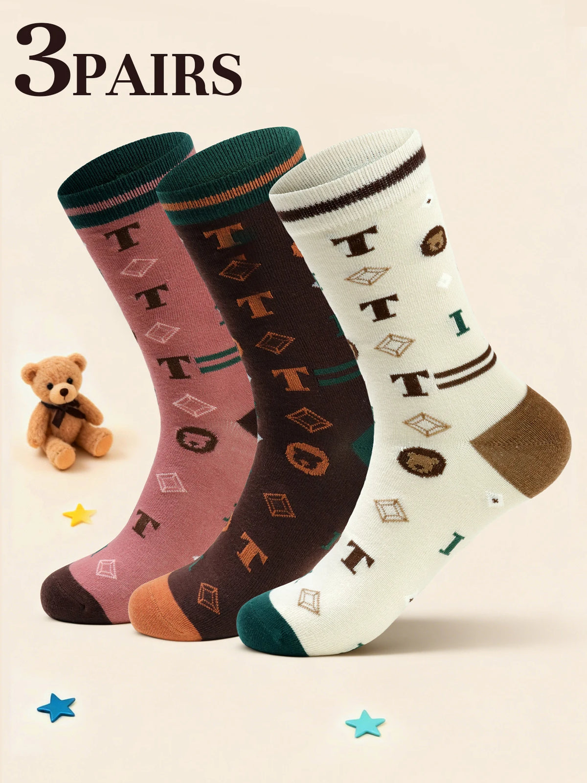 Trendy Teddy Bear Crew Socks for Men