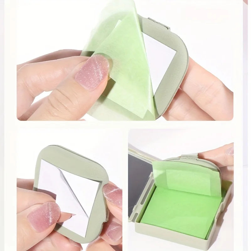 Portable Oil Blotting Sheets with Mirror and Puff
