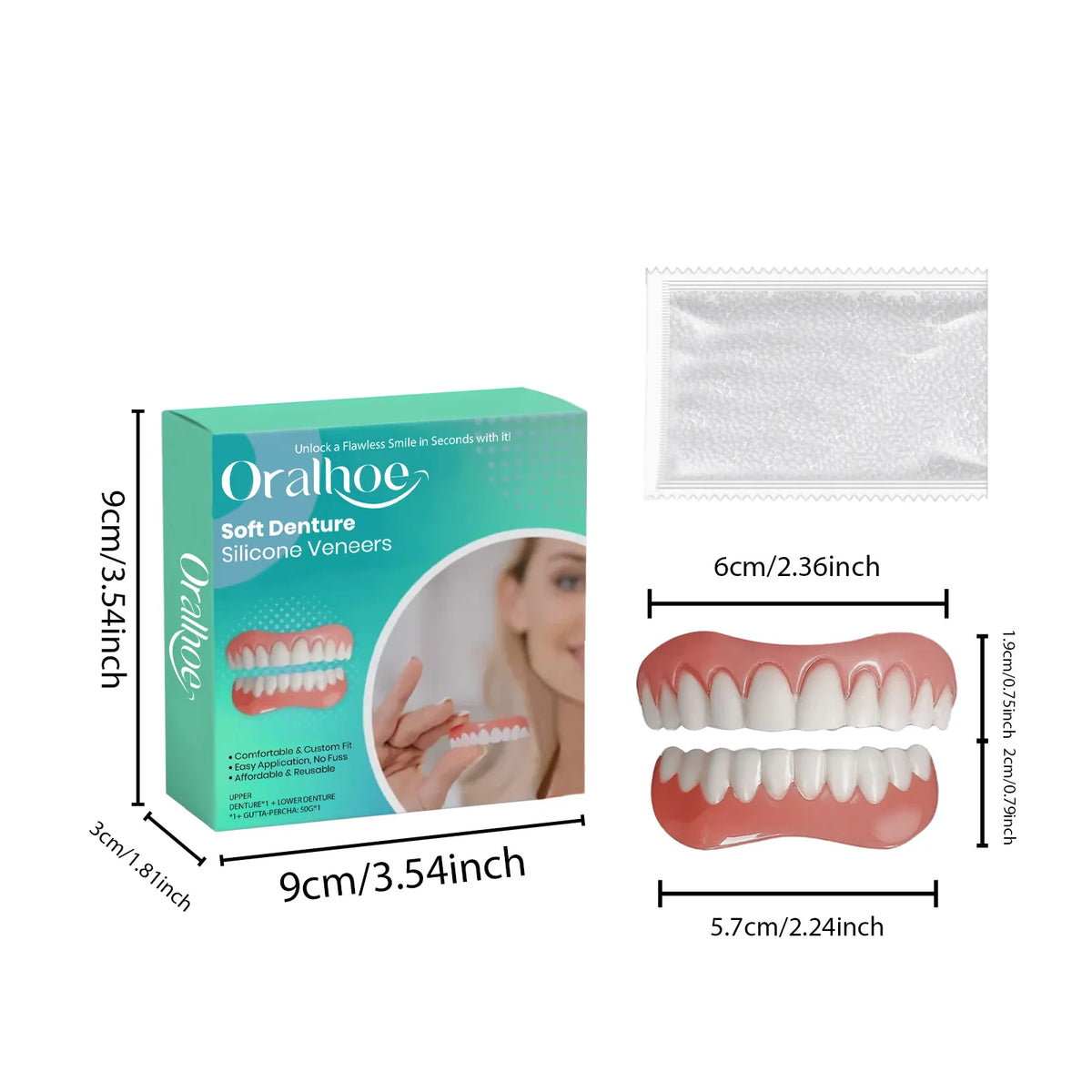Flexible Cosmetic Silicone Denture Set for Instant Smile