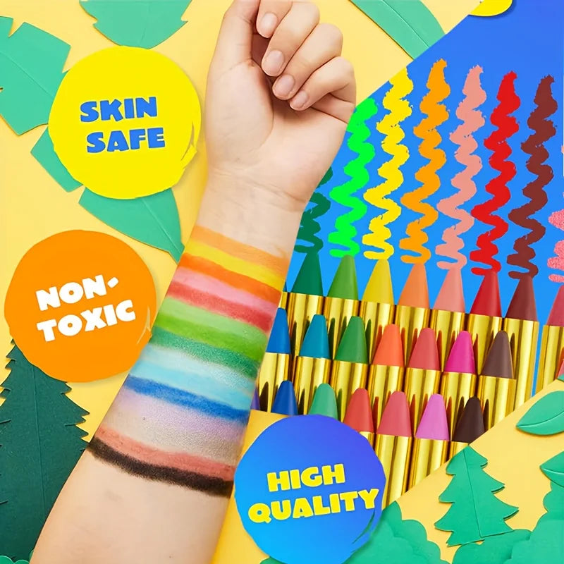 16-Color Face Paint Crayon Set for Parties and Halloween