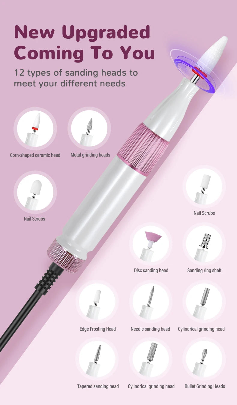 Professional Rechargeable Electric Nail Drill File Kit