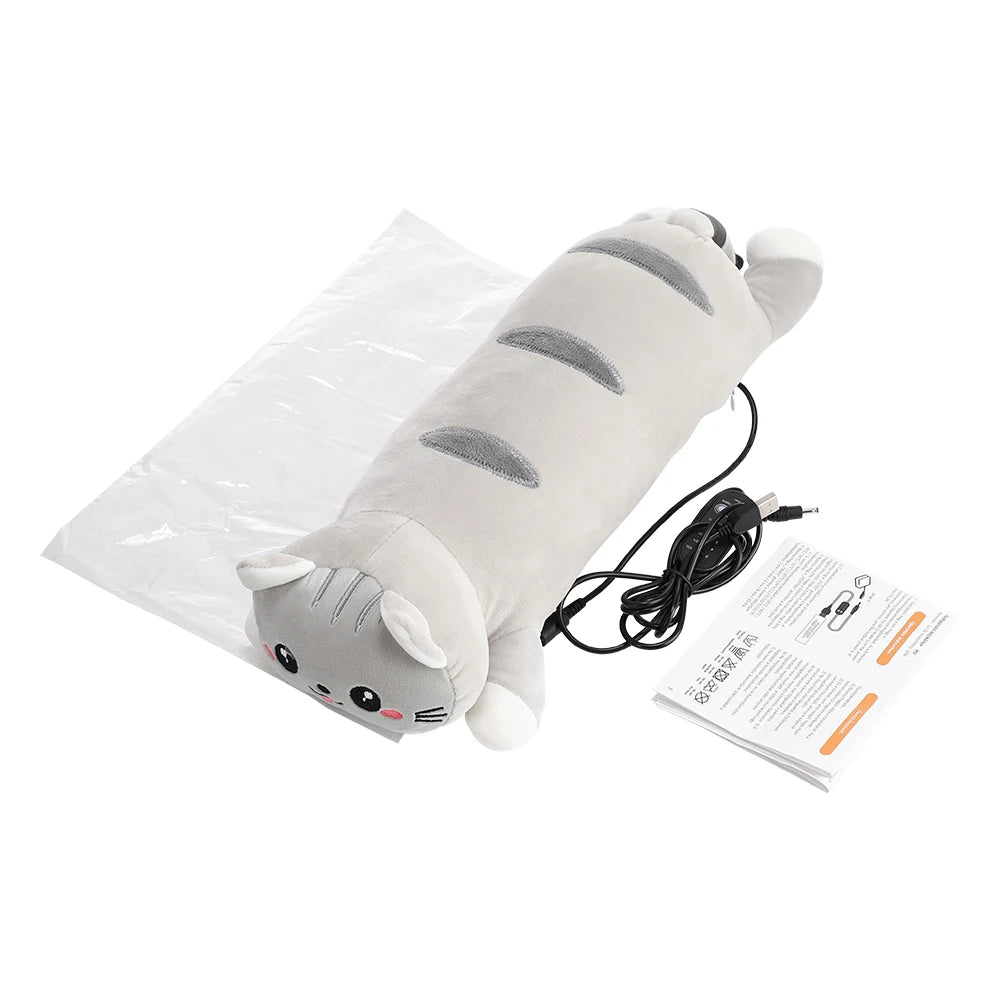 USB Heated Cat Plush Pillow for Period Cramps and Back Pain