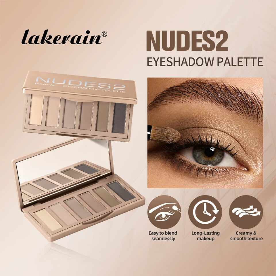 6-Color Matte Neutral Eyeshadow Palette with Brush Set - 7