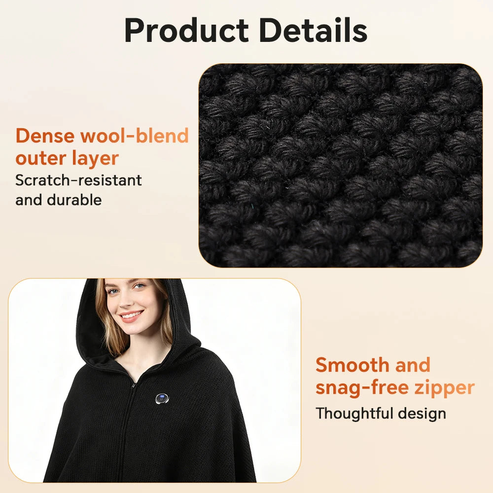 Wearable Graphene Heated Hooded Shawl for Winter Comfort