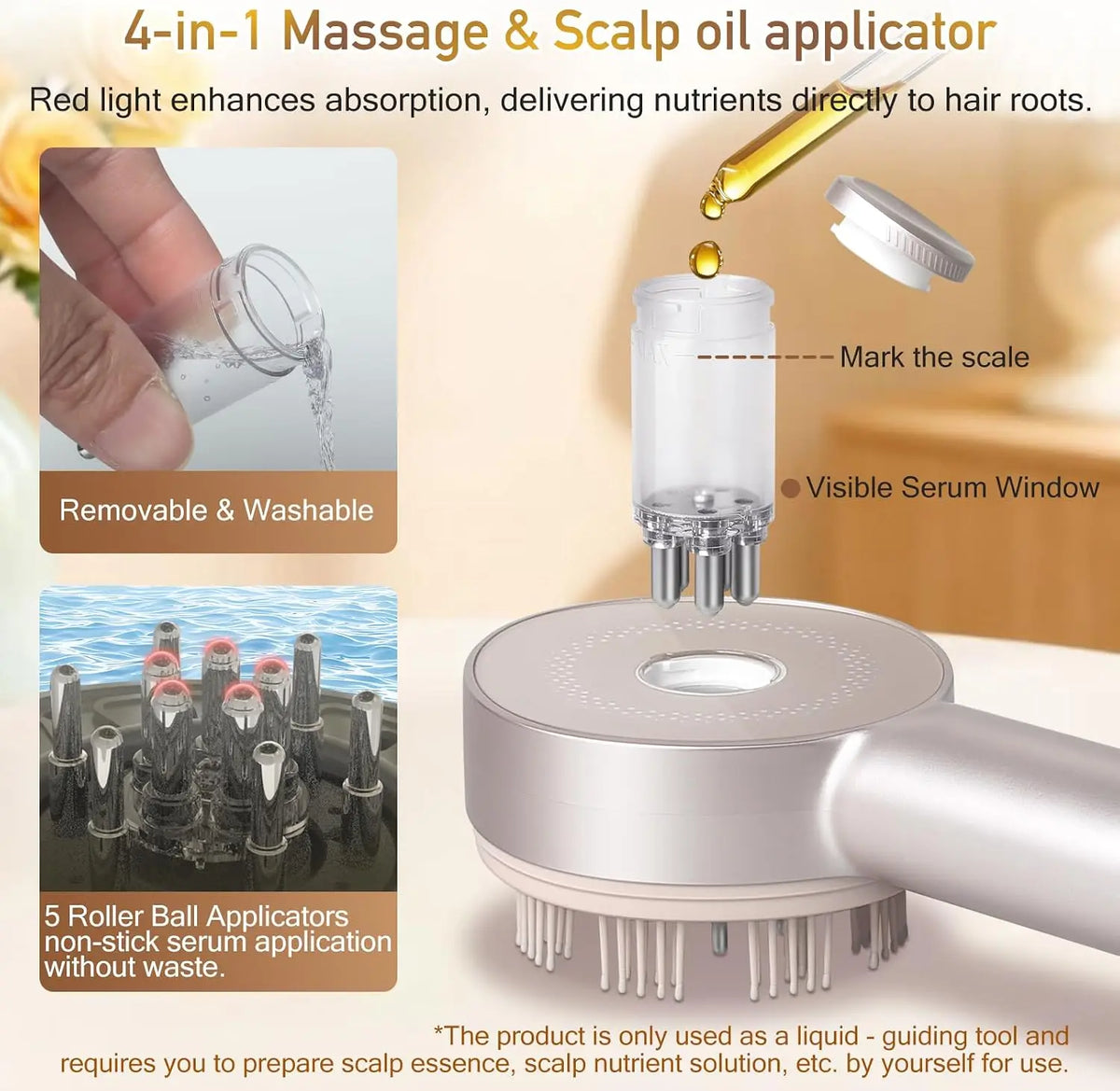Electric Scalp Massager and Hair Growth Serum Applicator Comb