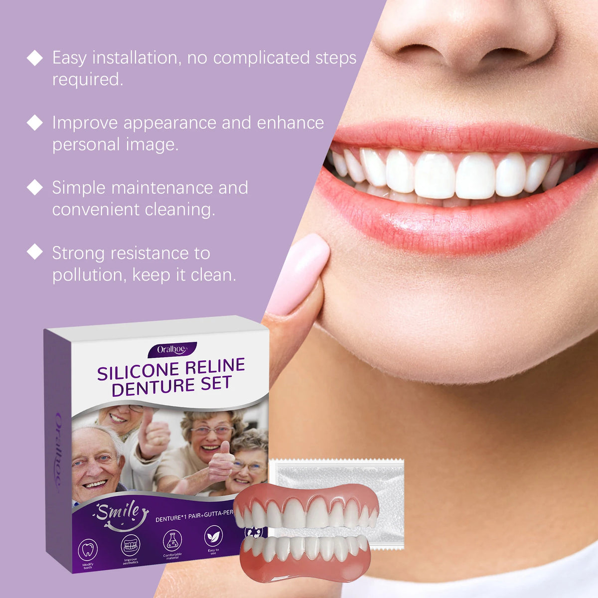 Cosmetic Silicone Denture Set for Instant Natural Smile