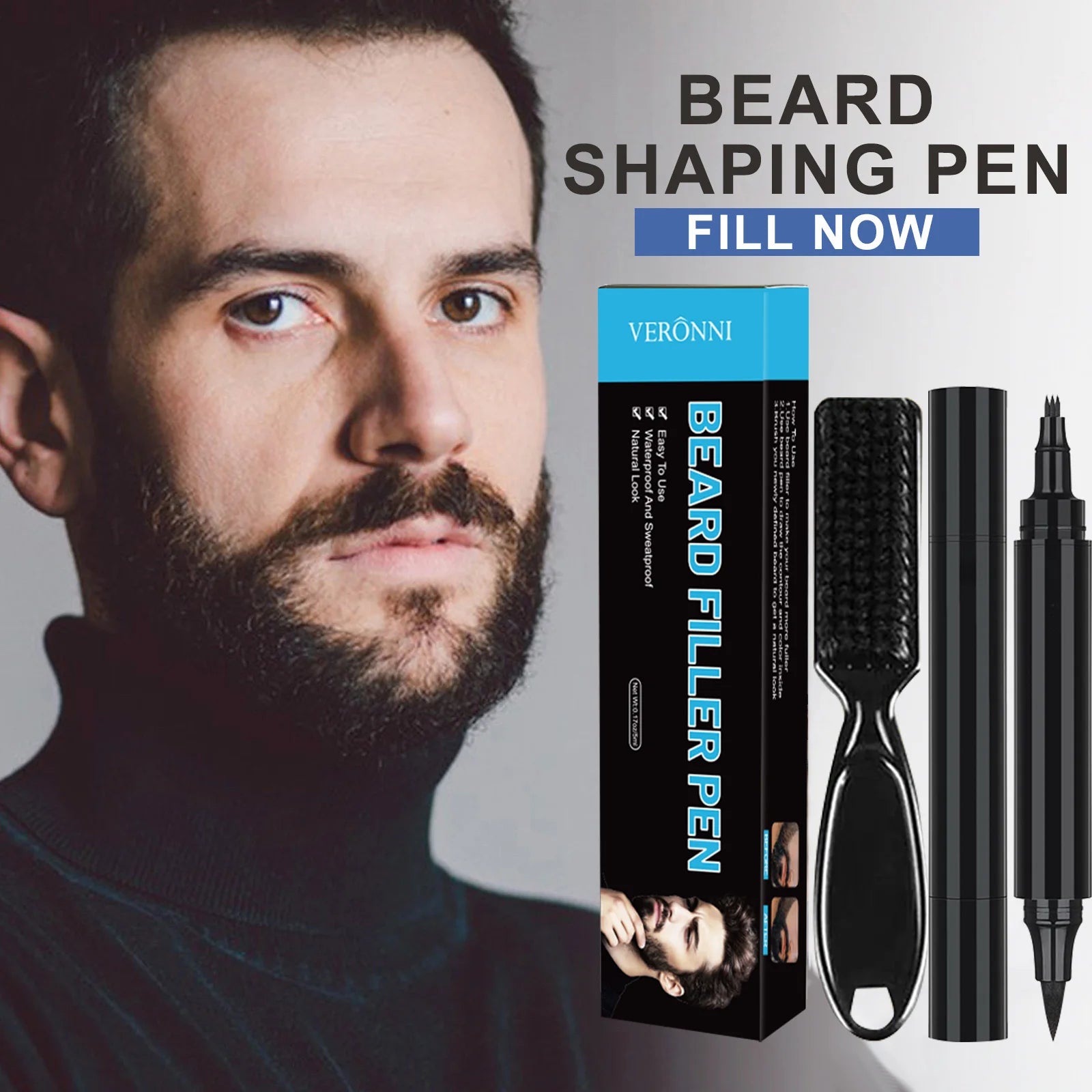 Waterproof Beard Filling Pen and Brush Set - 5