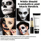 Halloween Matte White Foundation and Black Glitter Lipstick Set