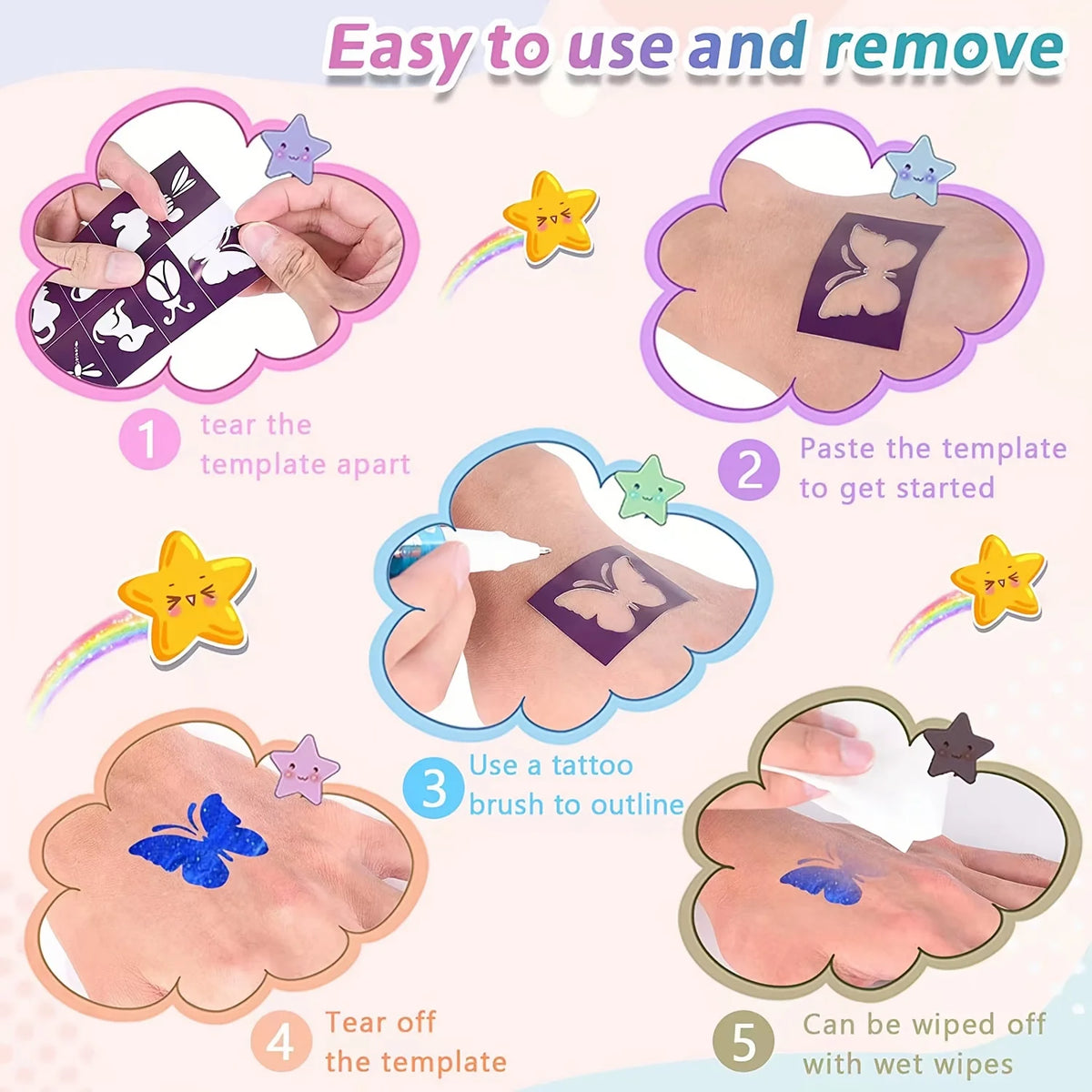 Temporary Tattoo Marker Pen Set with Stencils