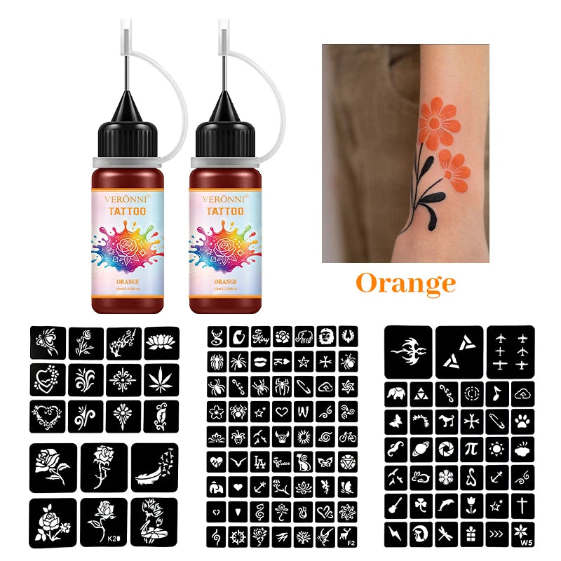 Temporary Tattoo Ink Kit with Stencils for DIY Body Art - 26