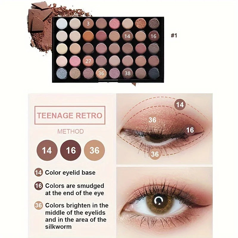 40-Color Professional Eyeshadow Palette with Makeup Brush Set - 12