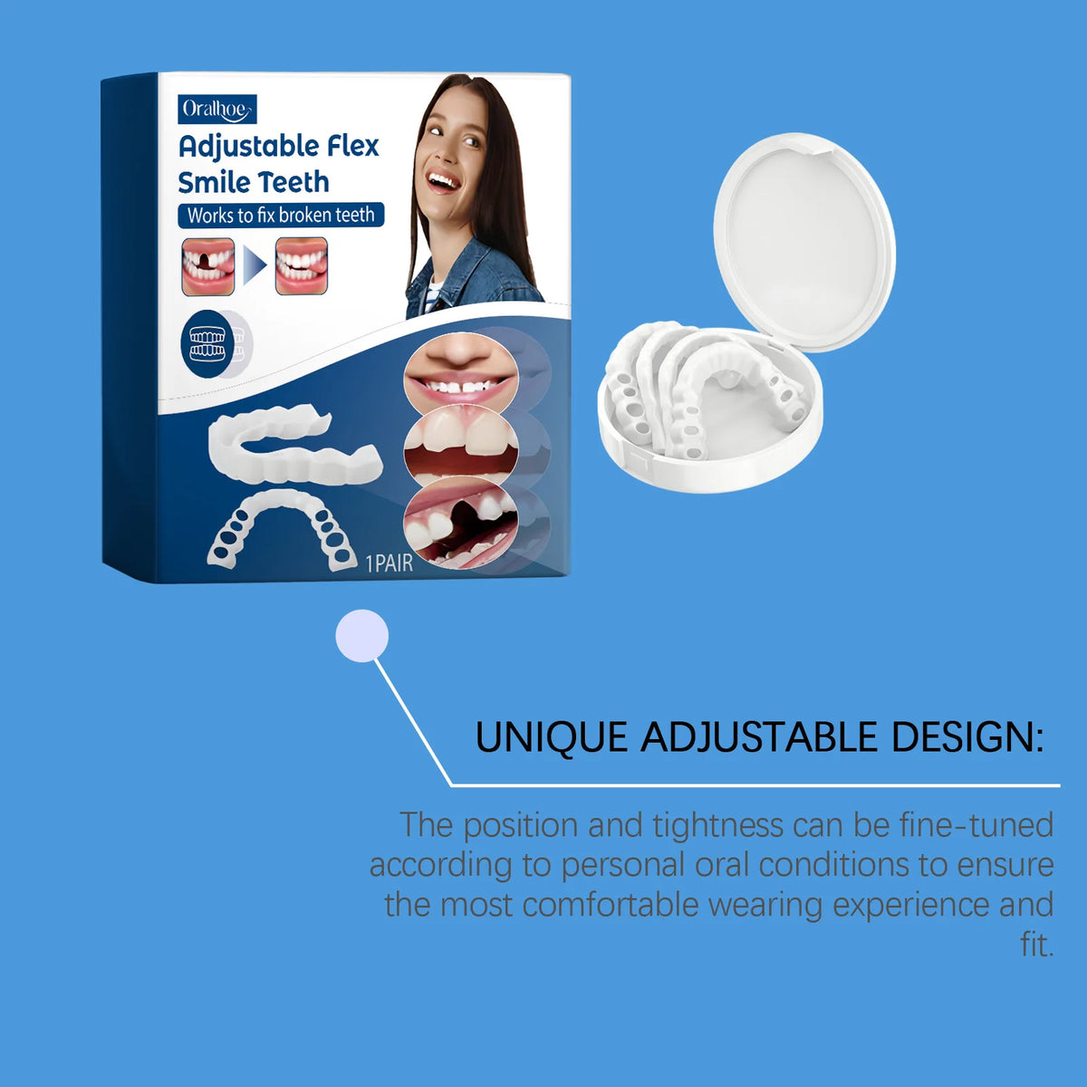 Adjustable Snap-On Cosmetic Dentures for Instant Perfect Smile