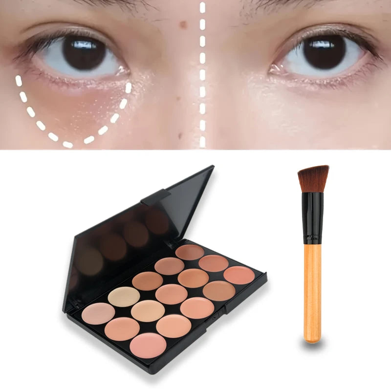 15-Color Professional Facial Concealer Palette and Brush - 2