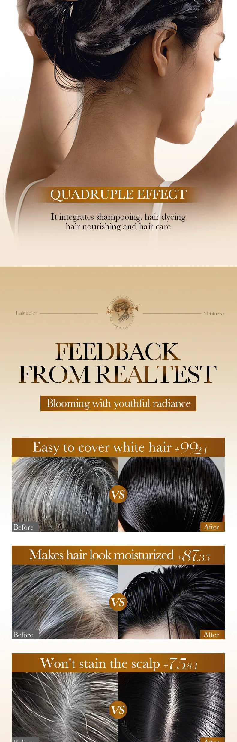 Instant Black Hair Dye Shampoo for Gray Hair Coverage - 14