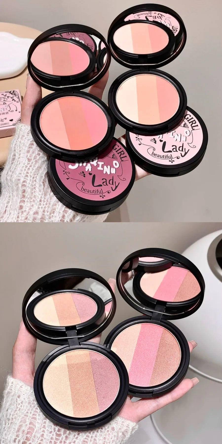 Triple-Tone Gradient Matte Highlighter and Blush Palette - 17