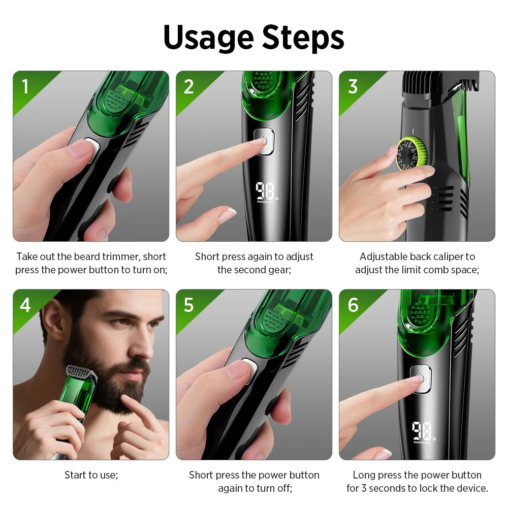 Cordless Vacuum Beard and Hair Trimmer - 14