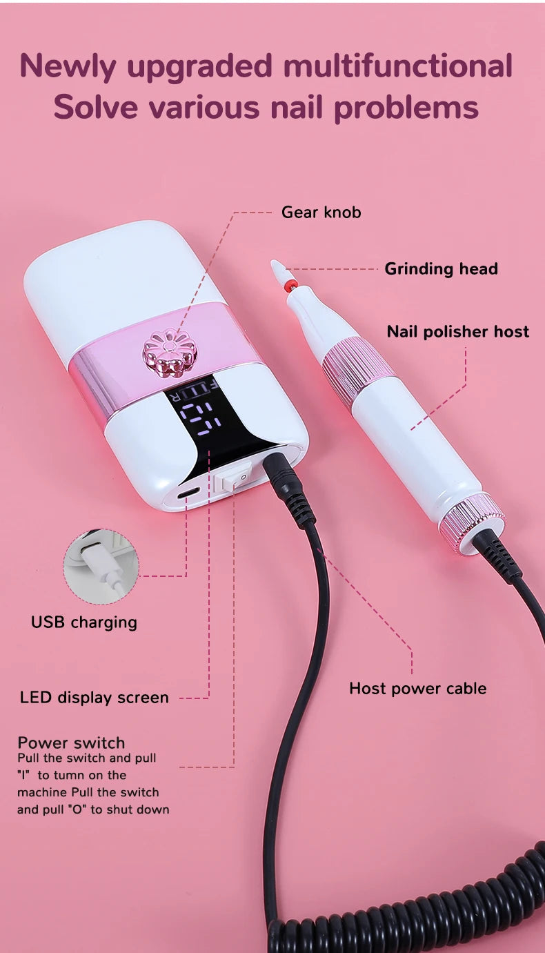 Professional Rechargeable Electric Nail Drill File Kit - 15