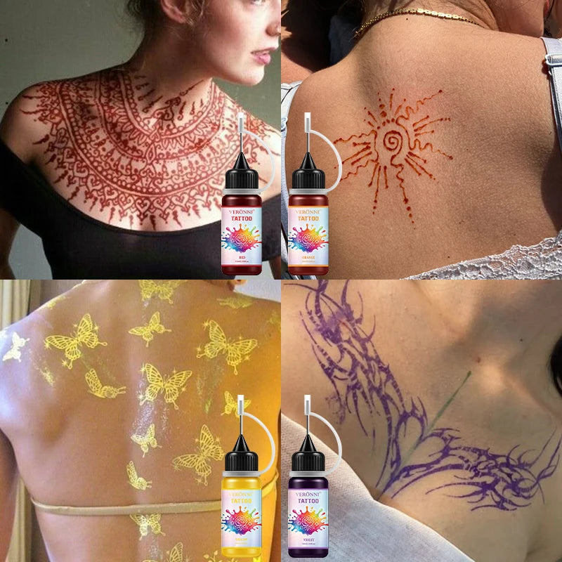 Temporary Henna Body Art Tattoo Juice Kit with Stencils