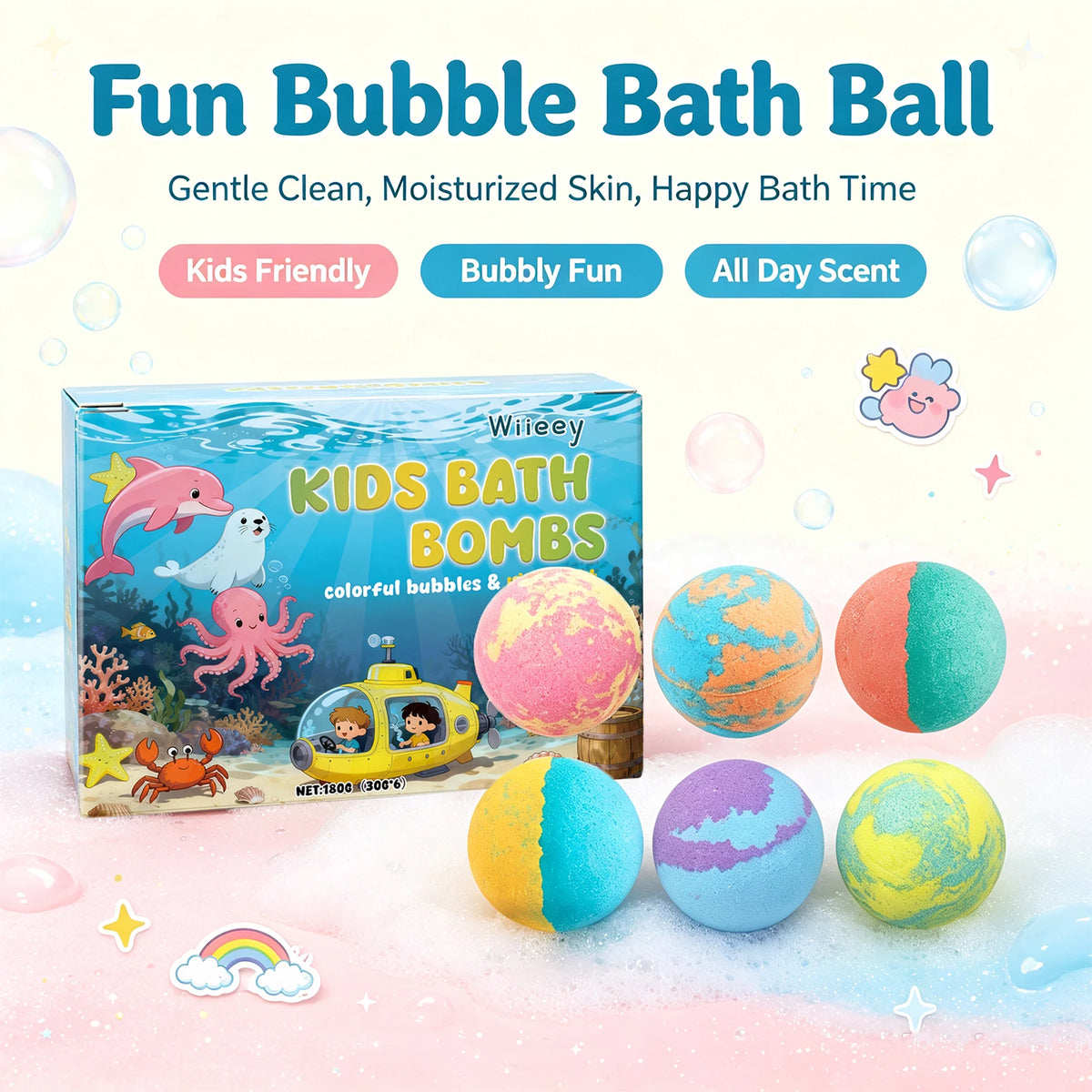 Moisturizing Fizzy Bath Bomb Set for Kids