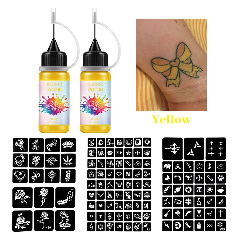 Temporary Tattoo Ink Kit with Stencils for DIY Body Art
