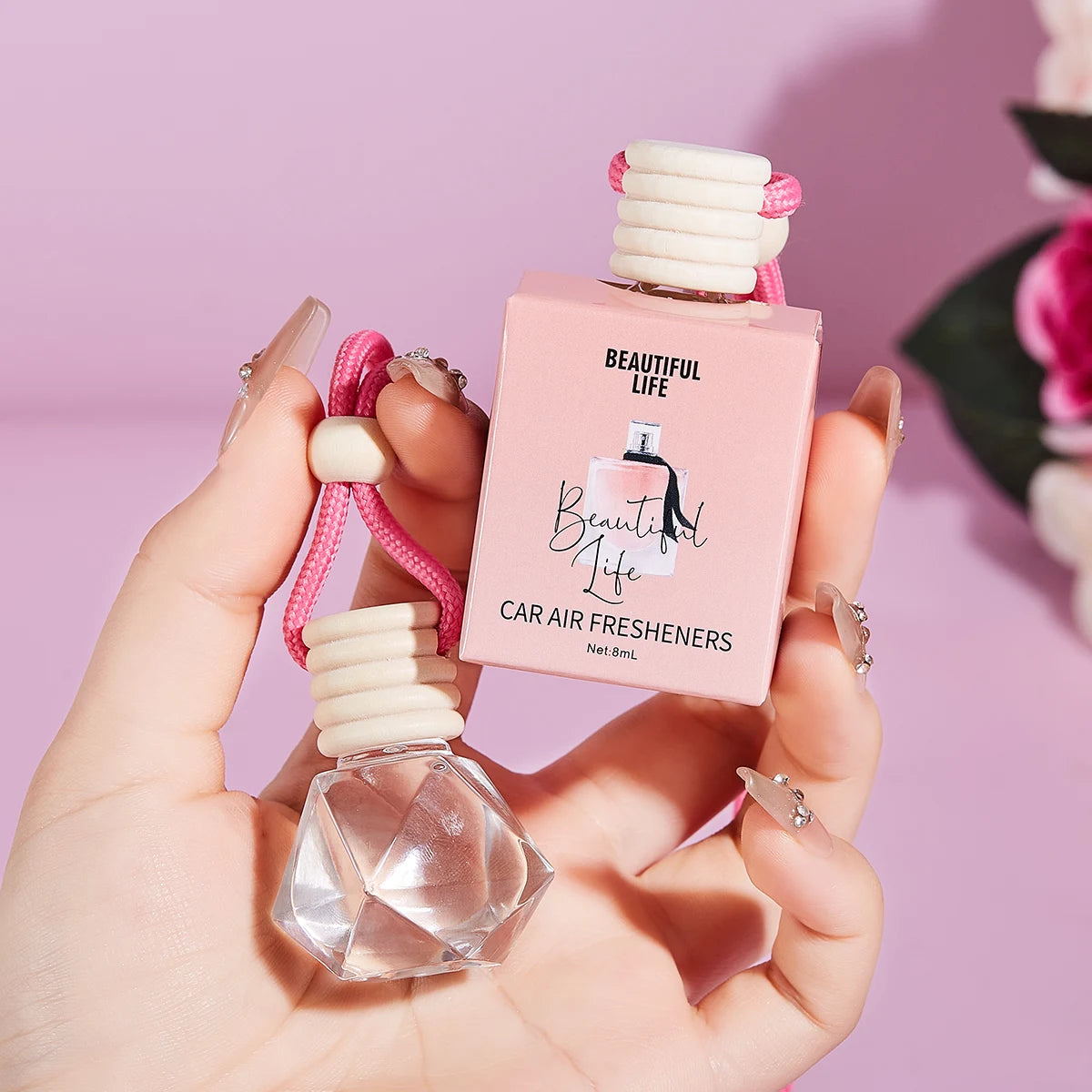 Pink Hanging Car Air Freshener Perfume Bottle