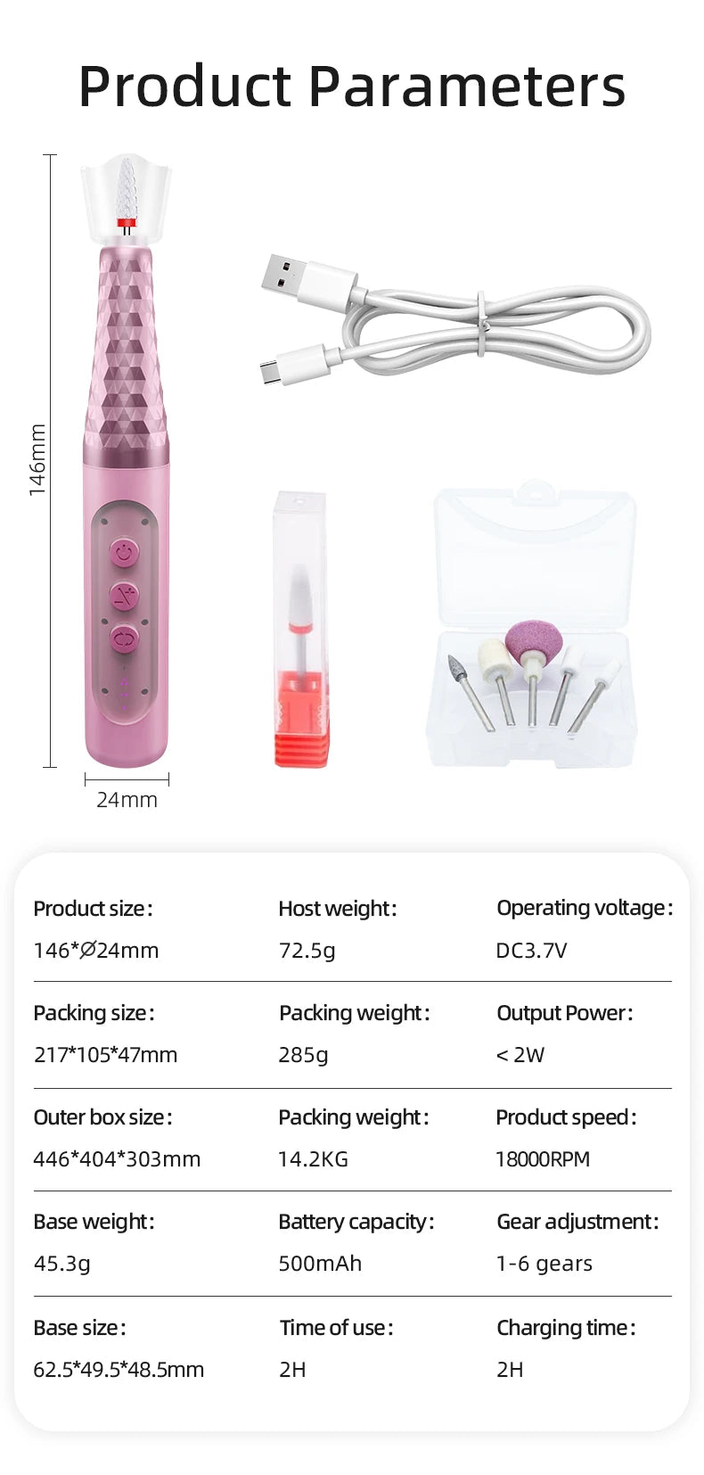 Portable Cordless Electric Nail Drill Kit