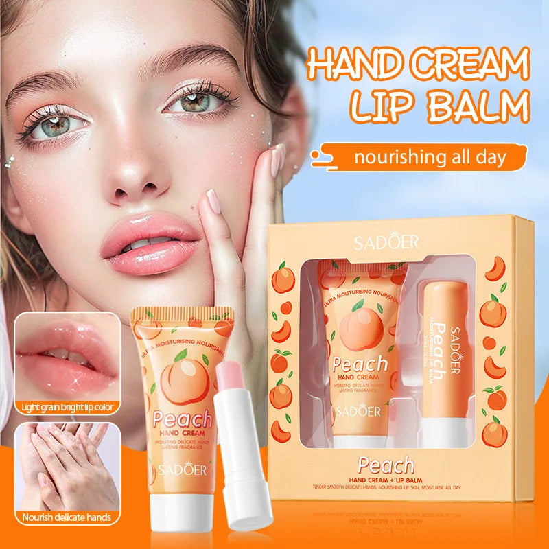 Peach Moisturizing Hand Cream and Lip Balm Set