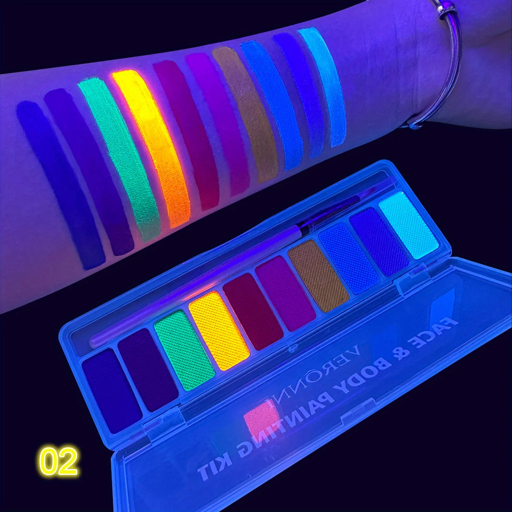 10-Color Neon UV Glow Face and Body Paint Palette