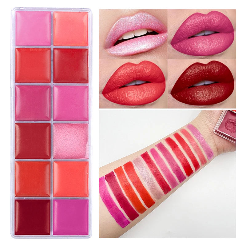 12-Color Versatile Lipstick and Blush Makeup Palette - 12