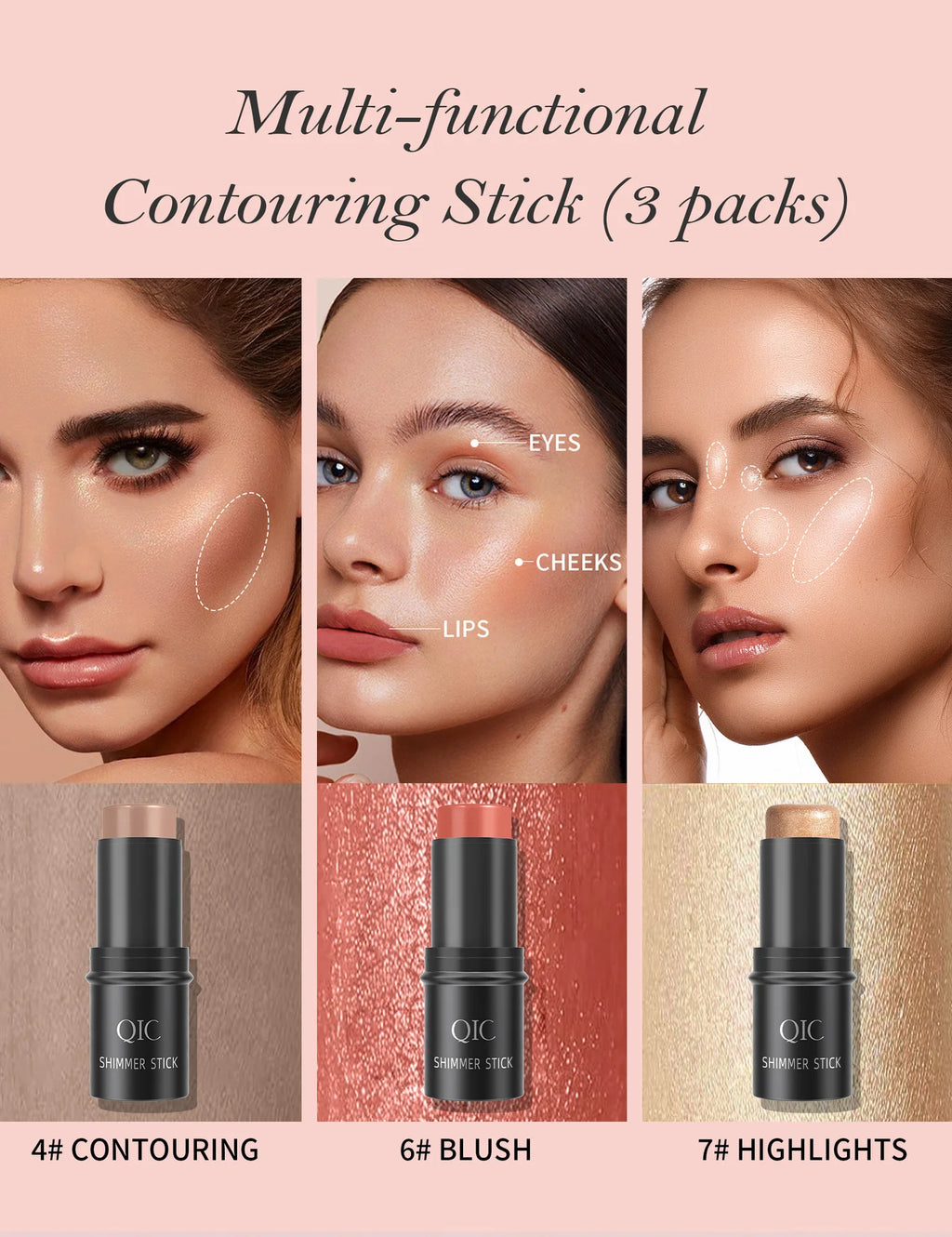 3-in-1 Multi-Functional Face Contouring and Highlighter Stick Set