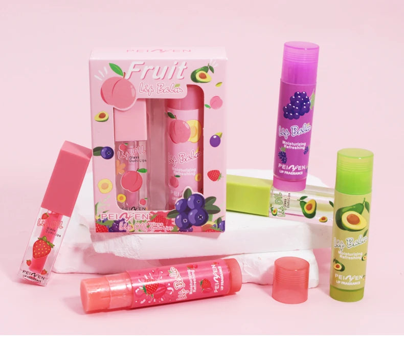 Fruit Scented Moisturizing Lip Oil and Balm Set
