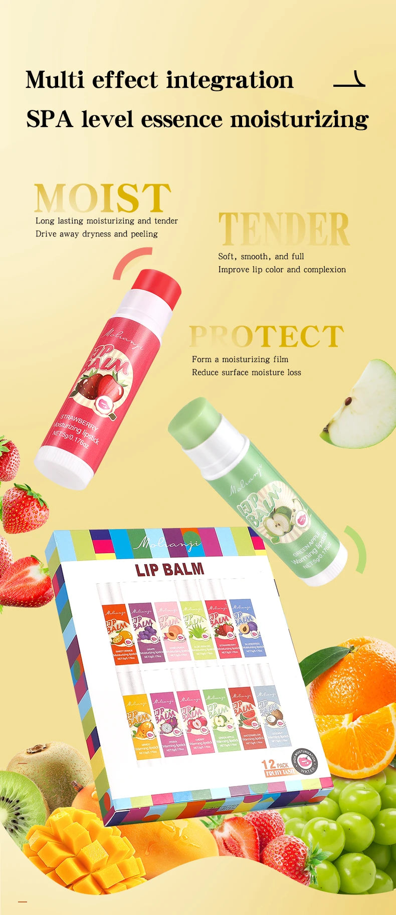 12-Piece Fruity Moisturizing Lip Balm Set for Dry Lips - 14