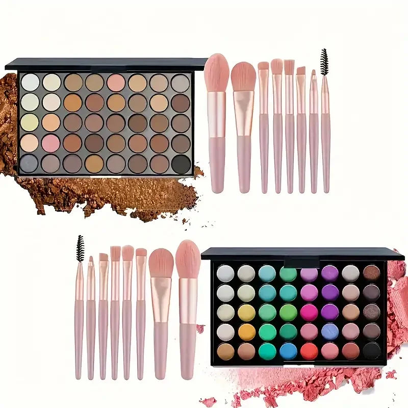 40-Color Professional Eyeshadow Palette with Makeup Brush Set