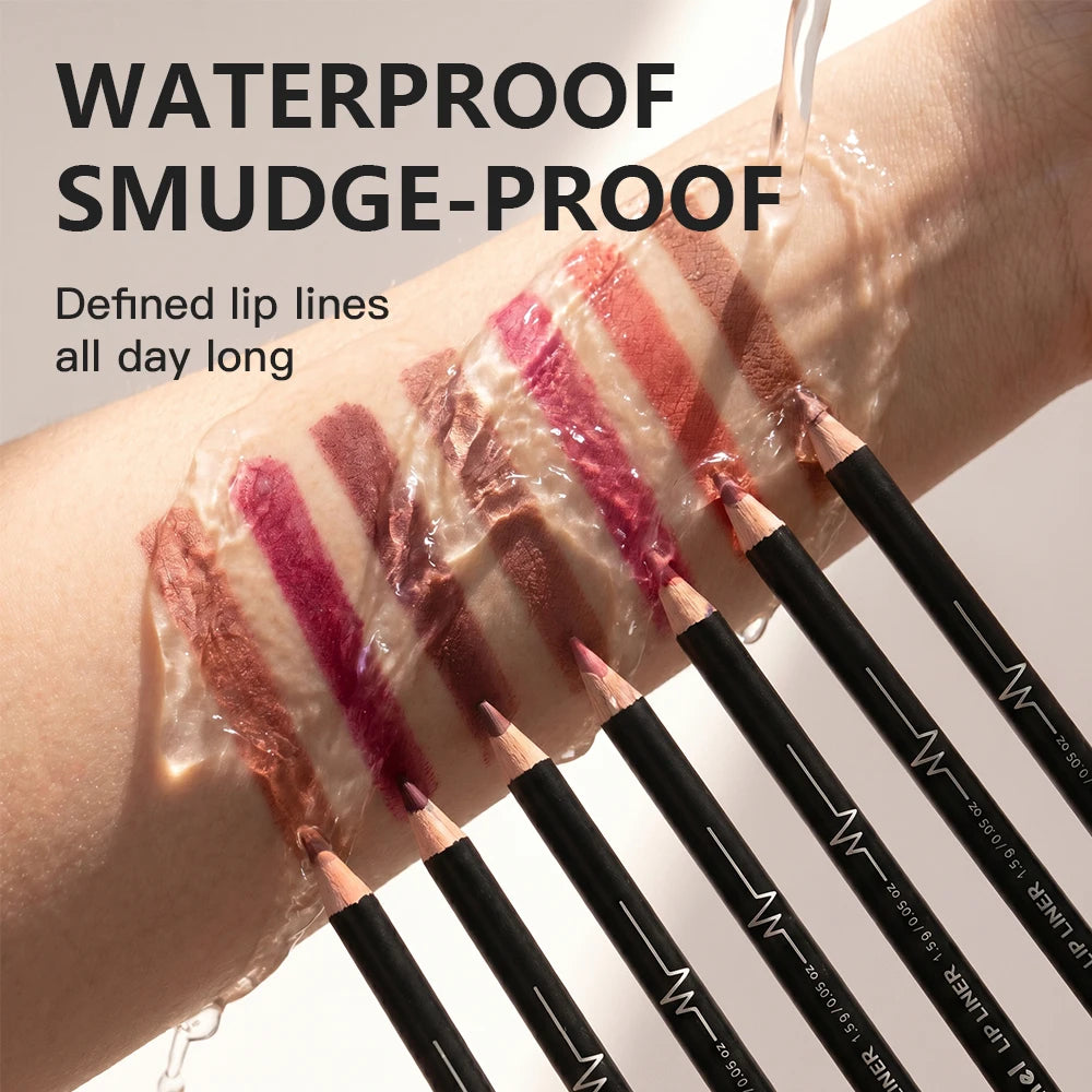 12-Color Waterproof Matte Lip Liner Pencil Set - 6