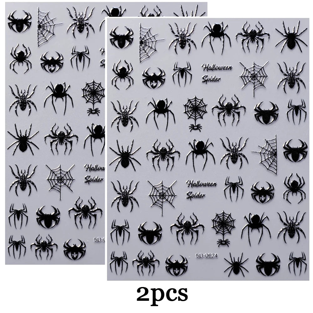 5D Halloween Spider Nail Art Stickers for Spooky Manicures