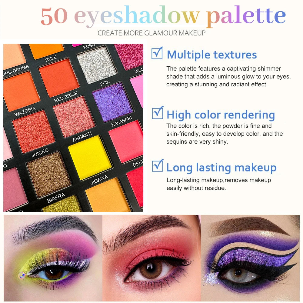 50-Color Professional Eyeshadow Palette for Makeup Artists