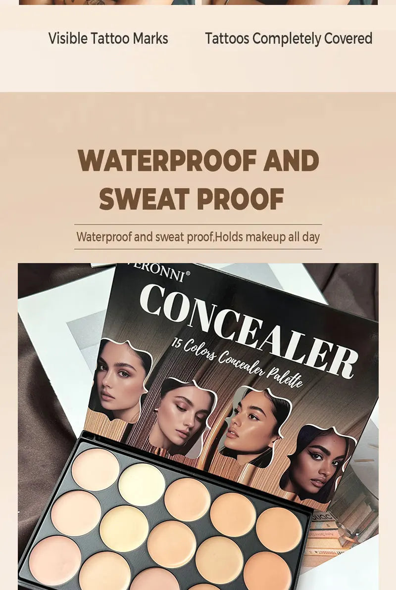 15-Color Professional Face Concealer Palette for Flawless Skin - 11