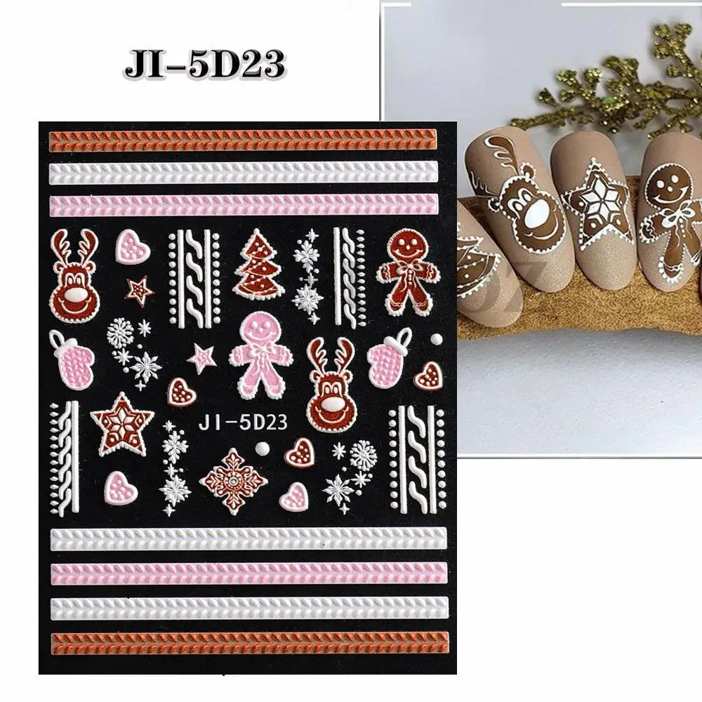 5D Embossed Christmas Nail Art Stickers - 24