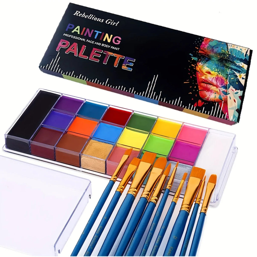 20-Color Professional Face and Body Paint Palette with Brushes