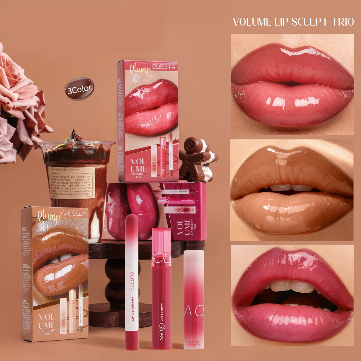 3-Piece High-Shine Plumping Lip Gloss and Liner Set