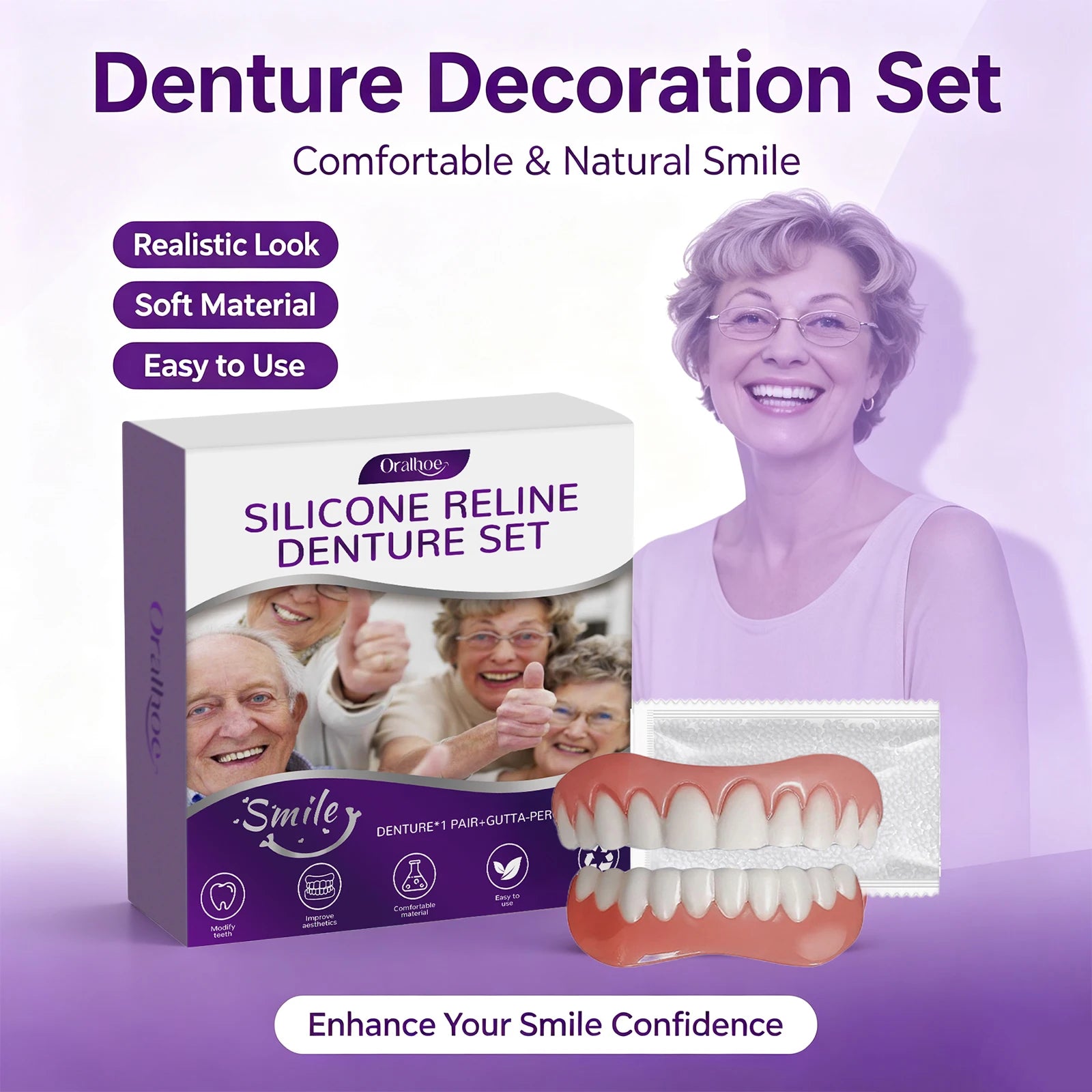 Cosmetic Silicone Denture Set for Instant Natural Smile - 1