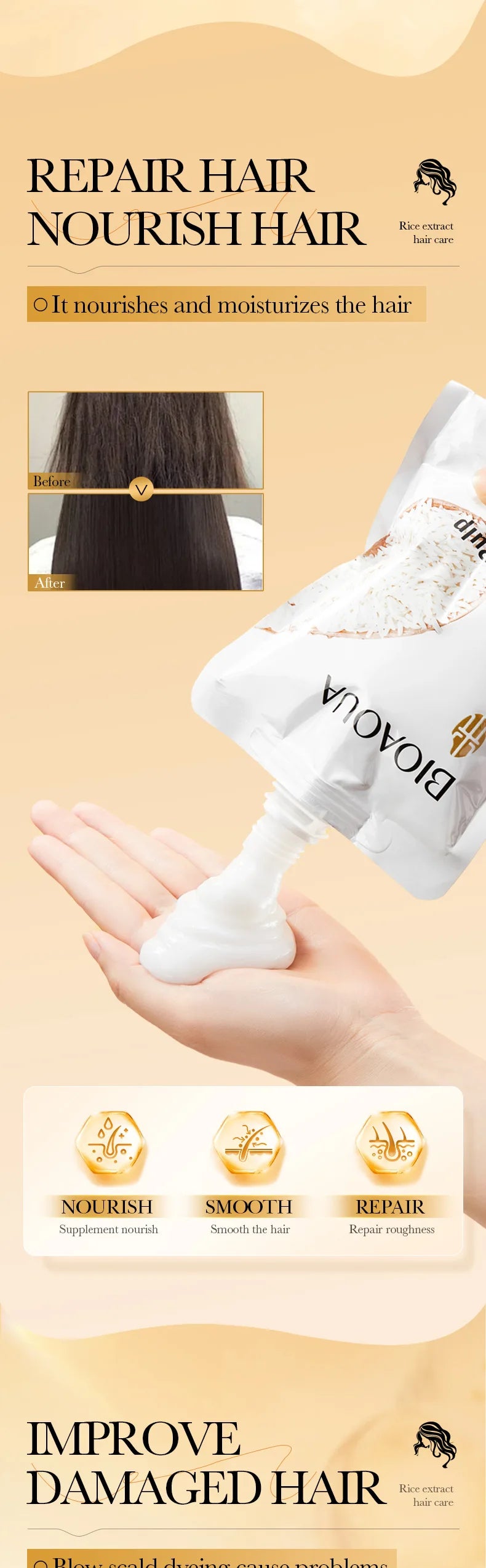 Deep Repair Rice Extract Hair Mask for Damaged Hair