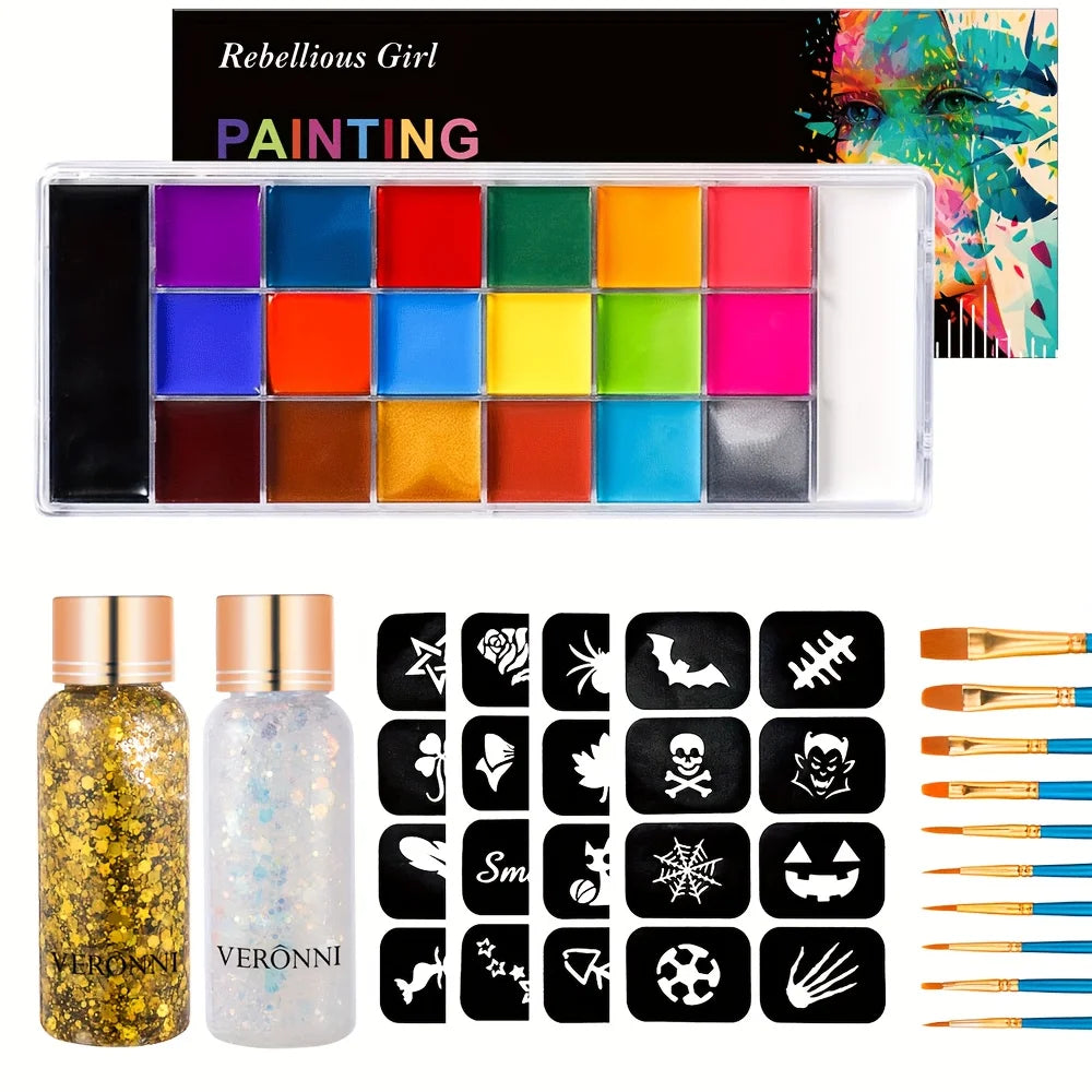 20-Color Professional Face and Body Paint Palette for Parties - 17
