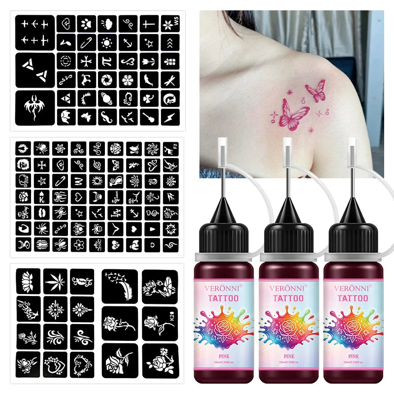 Temporary Tattoo Ink Kit with Stencils for DIY Body Art
