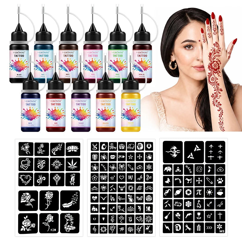 Temporary Tattoo Ink Kit with Stencils for DIY Body Art - 6