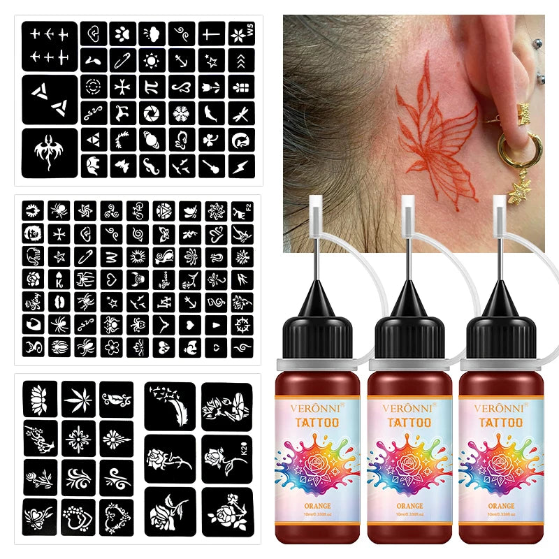 Temporary Tattoo Ink Kit with Stencils for DIY Body Art