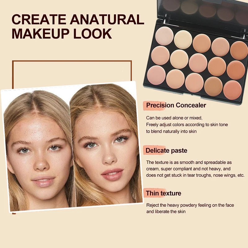 15-Color Professional Facial Concealer Palette and Brush - 12