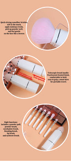 8-Piece Retractable Travel Makeup Brush Set