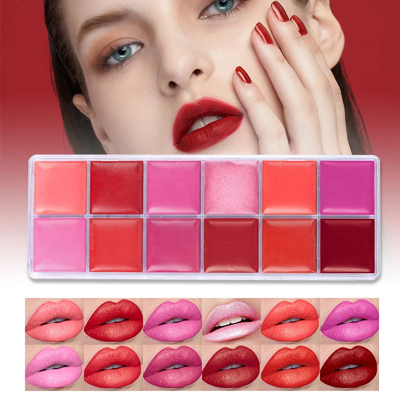 12-Color Moisturizing Lip Gloss Palette for Long-Lasting Makeup